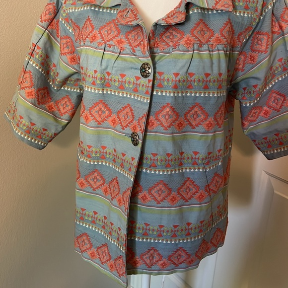 Tasha Pelosi crop jacket with sleeves to elbow, Concho buttons,blue and coral Lg - Picture 8 of 12